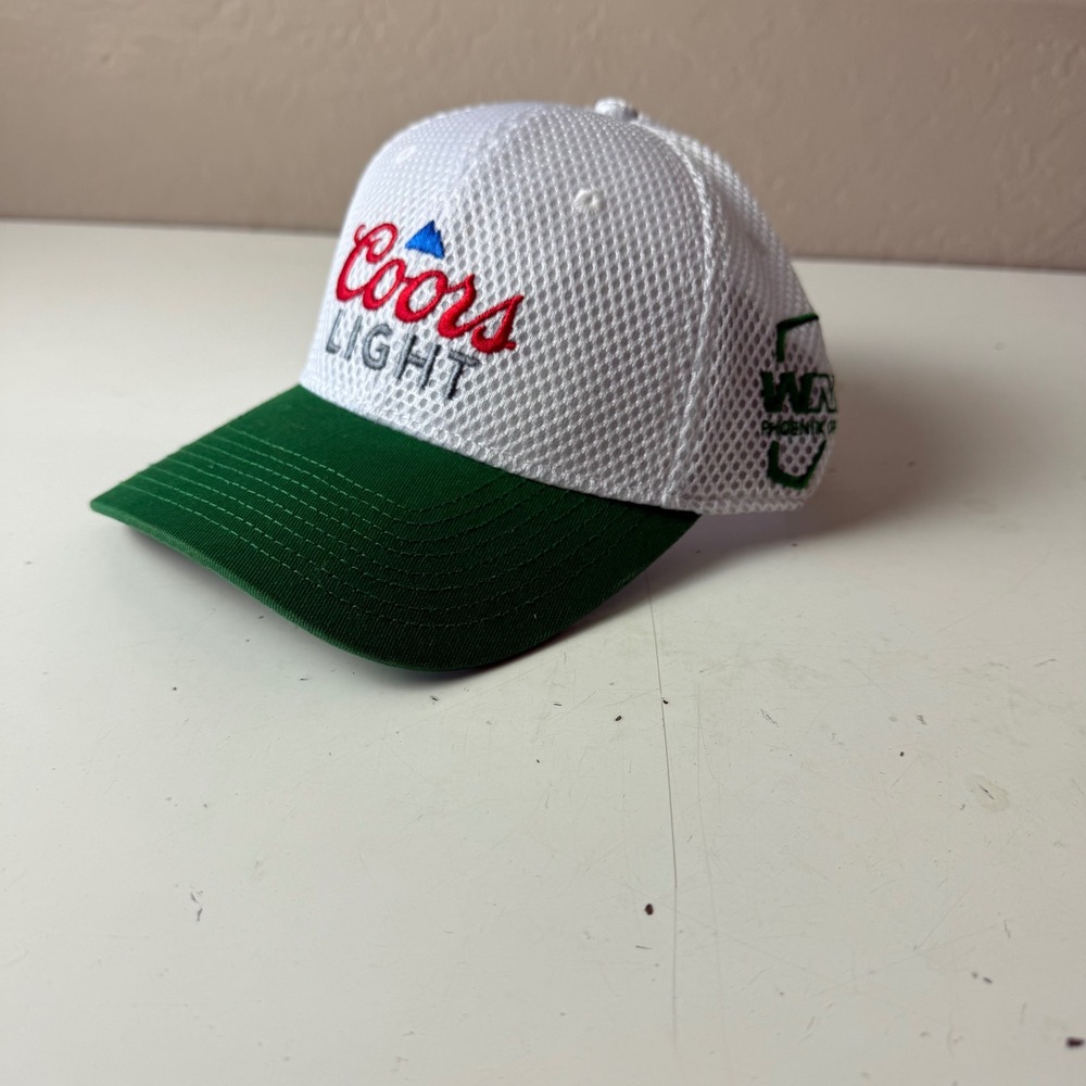 Coors Light Beer Hat White Mesh Green Brim WM Phoenix Open Adjustable Cap Mens